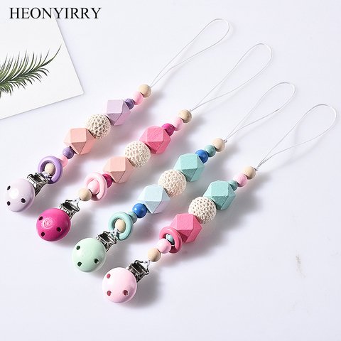 DIY Colorfull Wooden Baby Pacifier Clips Funny Pacifier Chain For Infant Feeding Toddle Teething Chew Toy Dummy Clips BPA Free ► Photo 1/6