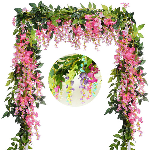 2M Wisteria Artificial Flowers Vine Garland Fake Plants Foliage Rattan Trailing Faux Flowers Ivy Wall Wedding Arch Decoration ► Photo 1/6