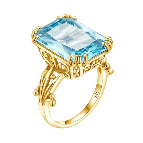 Szjinao Aquamarine Rings 925 Sterling Silver Women 14K Gold Color Blue Topaz Ring Punk Jewellery Rectangle Silver 925 Jewelry ► Photo 1/6