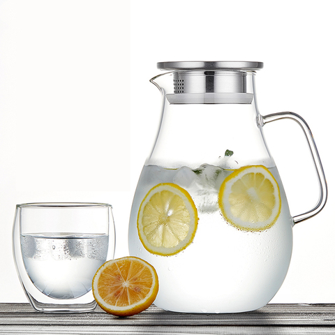 2500ML High Capacity Borosilicate Glass Infuser Teapot Heat-Resisting Tea Pot With Stainless Steel Bamboo Lid Cold Water Kettle ► Photo 1/6
