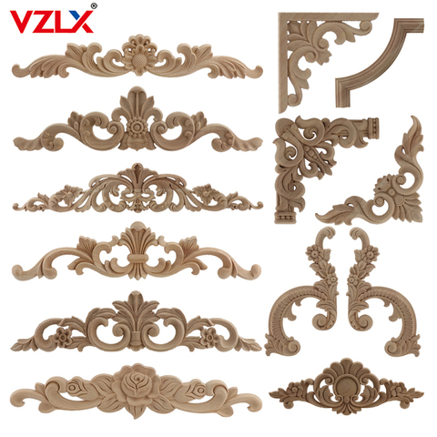 Mirror Frame Antique Woodcarving Natural Floral Wood Carved Wooden Figurines Crafts Appliques Wall Door Furniture Decorative ► Photo 1/6