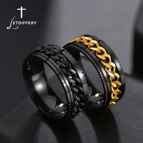 Letdiffery Cool Stainless Steel Rotatable Men Ring High Quality Spinner Chain Punk Women Jewelry for Party Gift ► Photo 1/6