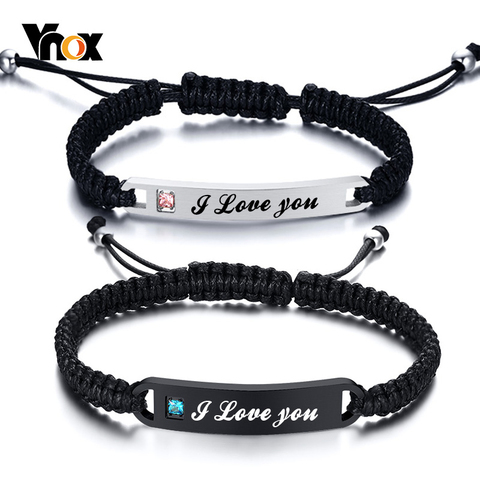 Vnox Personalized Handmade Braided Bracelets for Couples Stainless Steel Bar AAA CZ Stone Women Men Birthday Anniversary Gift ► Photo 1/6