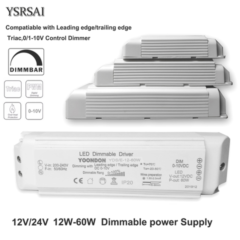 AC 220V Dimmable LED Driver  DC12V/24V 20W 40W 60W Triac & 0-10V Dimming 2in1 Power Supply Lighting Transformer ► Photo 1/6