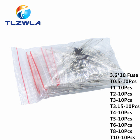 10Kind 100Pcs/lot 3.6*10mm 250V Glass fuse Fast/Slow blow with legs Mix Set 0.5A 1A 2A 3A 3.15A 4A 5A 6A 8A 10A 3.6x10mm ► Photo 1/2