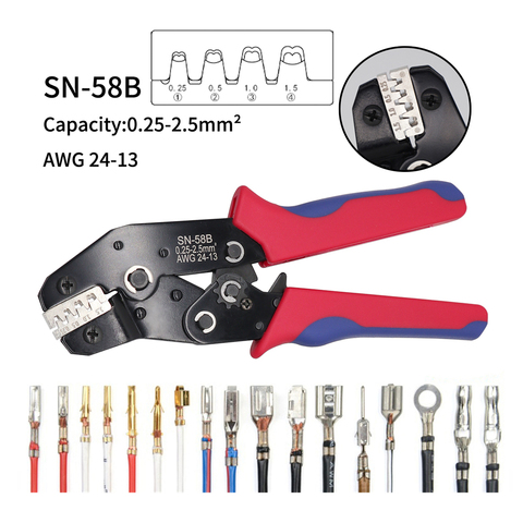 SN-58B Ratchet Crimping Plier Crimper Tool 0.25-2.5mm² AWG24-13 for Dupont,TE,JST,Molex Terminal Wire Electrical Pliers ► Photo 1/6