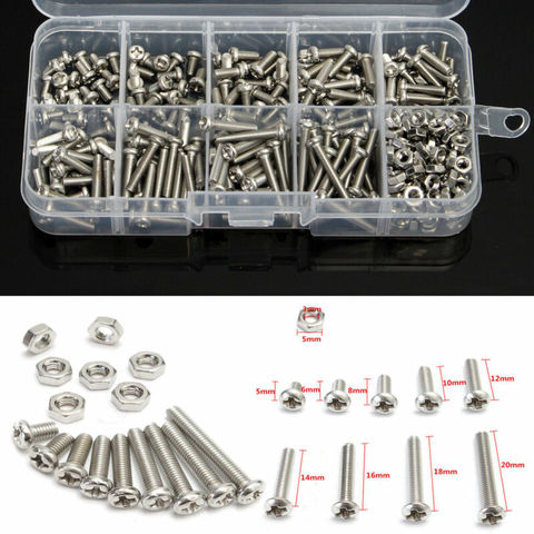 340 pcs/box M3 304 stainless steel hexagon nut bolt cap set hexagon socket bolt bicycle hexagon bolt nut screw set classificati ► Photo 1/5