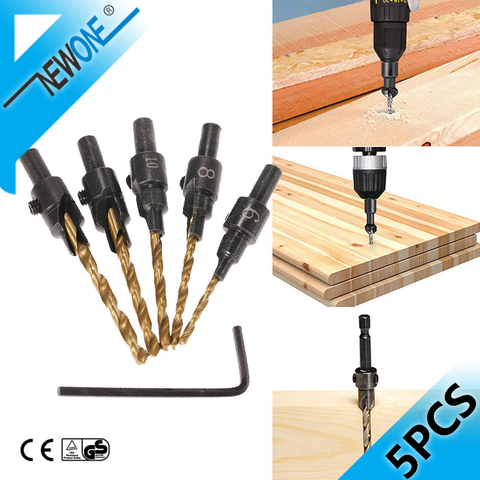 5pcs Woodworking Hex Shank 2 Flute Tct Carbide Carpentry Drill Bits Countersink Drill Bit Set For Wood,Screw Hole Opening Bits ► Photo 1/6