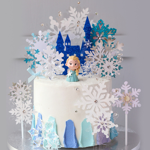 Ice Princess Cupcake Toppers Castle Snowflake Kids Happy Birthday Party Cake Decorating Supplies Baby Shower Wedding Cake Topper ► Photo 1/6