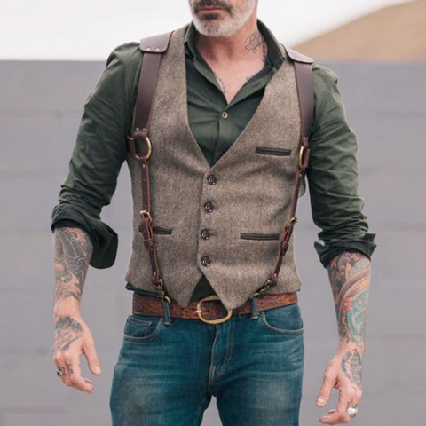 Suit vest mens Business Casual vest men Slim Retro Waistcoat for Men Wedding European Style Brand Men's brown vest ► Photo 1/6