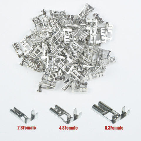 100Pcs/Lot Flag Spade Female Quick Disconnects 2.8/4.8/6.3mm Gauge Silver Flag  Electrical Crimp Terminals Connector ► Photo 1/6