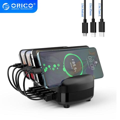 ORICO USB Charger Station Dock with Holder 40W 5V2.4A*5 USB Charging Free USB Cable for iphone ipad PC Kindle Tablet ► Photo 1/6
