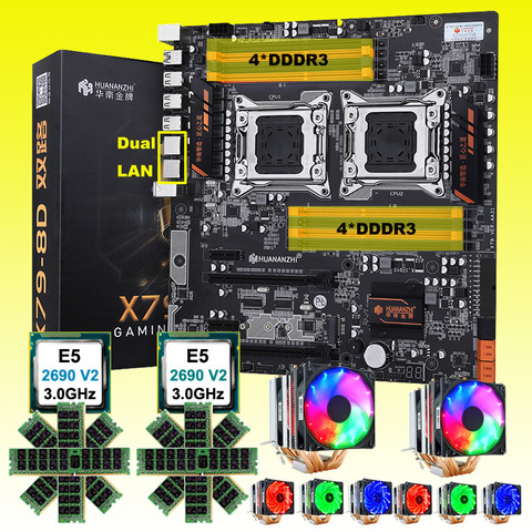 Discount HUANANZHI X79-8D dual X79 motherboard with M.2 SSD dual CPU Xeon E5 2690 V2 with coolers RAM 128G(8*16G) 1866MHz RECC ► Photo 1/1