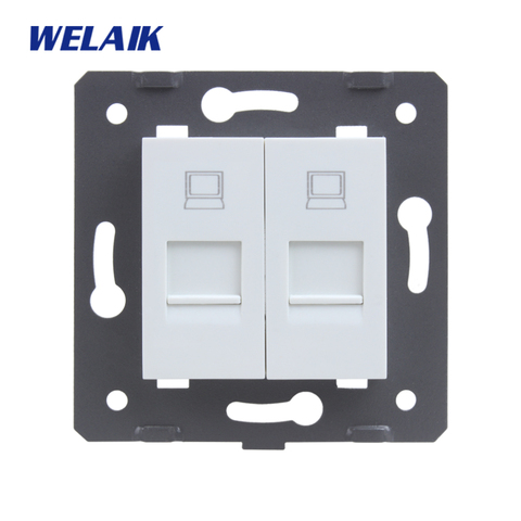 WELAIK EU-Standard RJ45 CAT6 Two-Computer Socket-DIY-Parts-Wall Two-Computer-Socket parts-Without Glass-Panel A82COW/B ► Photo 1/4