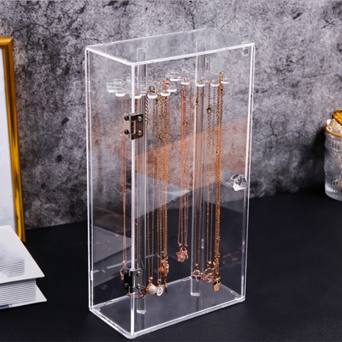 Acrylic 24 Hooks Rotation Necklace Display Stand Pendant Display Organizer Holder Dust-Proof Jewelry Display Box ► Photo 1/6