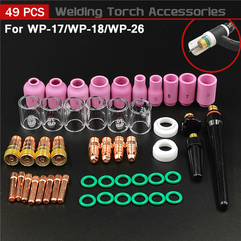 49Pcs TIG Welding Torch Durable Practical Accessories Stubby Gas Lens Tig 10 Pyrex Glass Cup Collet Nozzles For WP17 WP18 WP26 ► Photo 1/6