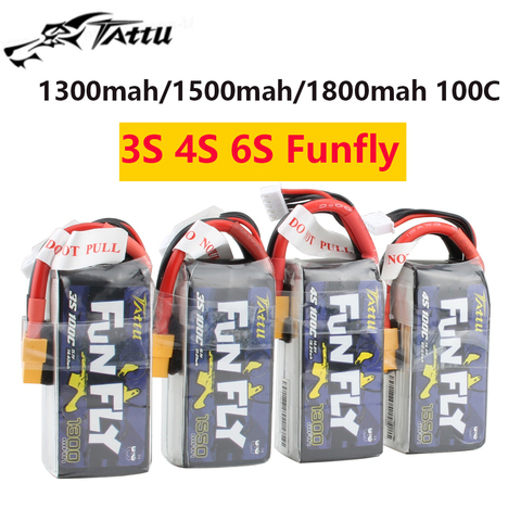 TATTU FUNFLY 1300mAh 1550mAh 1800mah 3S 4S 6S 11.1V 14.8V 22.2V 100C Lipo Battery XT60 Plug for FPV 250 230 210 180 Size Drone ► Photo 1/6