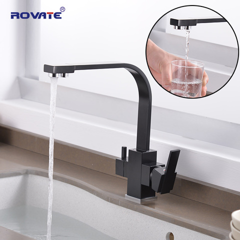 ROVATE Black Filtered Kitchen Faucet 3 Way Drinking Kitchen Water Filter Tap Cold and Hot Sink faucet ► Photo 1/6
