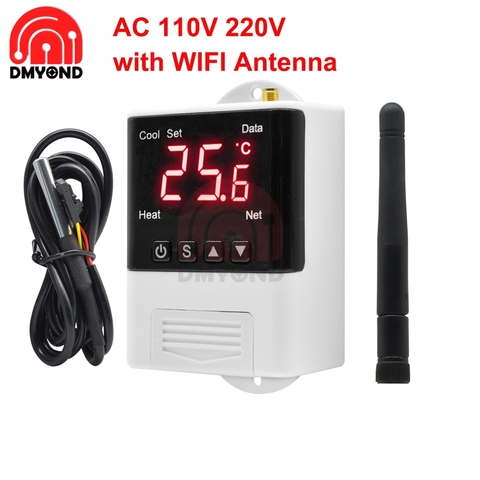 New AC 110V 220V Digital Temperature Controller For Incubator Cooling Heating Switch Thermostat DS18B20 Sensor with WIFI Antenna ► Photo 1/1
