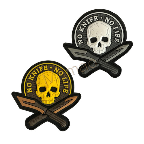 Fighting spirit armband Patch No Knife No Life Skull 3D PVC Military Tactical Hook Loop Patches badge applique ► Photo 1/4