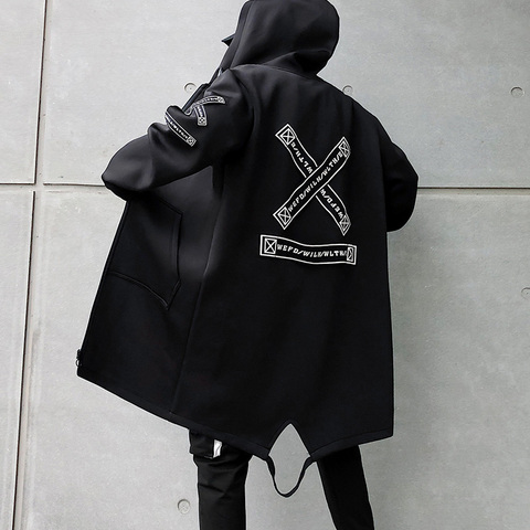 2022 Autumn Men Hooded Jackets Print Harajuku Windbreaker Ribbon Overcoat Male Casual Outwear Hip Hop Streetwear Coats LBZ155 ► Photo 1/6