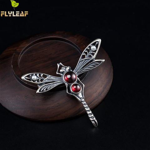 Retro Real 925 Sterling Silver Garnet Dragonfly Pearl Brooch For Women Thai Silver Handmade Vintage Jewelry Flyleaf ► Photo 1/1