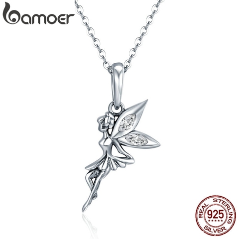 BAMOER Authentic 100% 925 Sterling Silver Flower Fairy Long Necklace Women Pendant Necklace Sterling Silver Jewelry SCC359 ► Photo 1/6