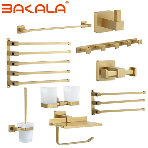 Brass Bathroom Accessory Towel Rack,Paper holder Toilet Brush Holder Towel Holder hook Brushed Gold Bath Hardware Row hook ► Photo 1/6