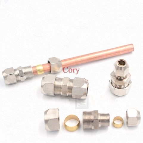 1PC Compression Ferrule Tube Fitting 3/4/6/8/10-16 Brass Pipe Double Card Set Copper Joints Tubing Nut Lock Double Straight CZYC ► Photo 1/5