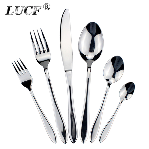 LUCF High Grade Stainless Steel Luxury Cutlery Pretty Western Dinnerware Cake Fork Coffee Spoon 6 option utensils For Kitchen ► Photo 1/6