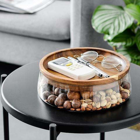 Creative Glass Nuts And Dry Fruits Storage Box Container Double Layer Candy Storage Box With Wooden Lid For Home Kitchen Supply ► Photo 1/6