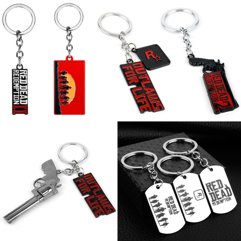Red Dead Redemption 2 Keyring Key Chain Rockstar Game Gun Metal Key Ring Holder Men Car Women Bag Keychain Chaveiro Jewelry ► Photo 1/6