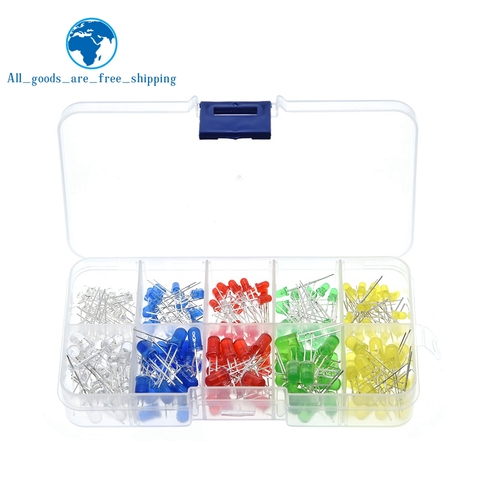 TZT 200PC/Lot 3MM 5MM Led Kit With Box Mixed Color Red Green Yellow Blue White Light Emitting Diode Assortment 20PCS Each New ► Photo 1/5