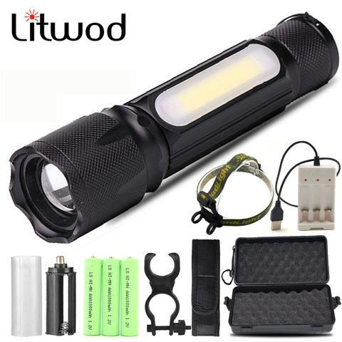 XM-L T6 & COB Zoomable 4 Modes Led Flashlight Aluminum Torch Power 18650 or AAA Battery Waterproof Lamp Portable Light Lantern ► Photo 1/6