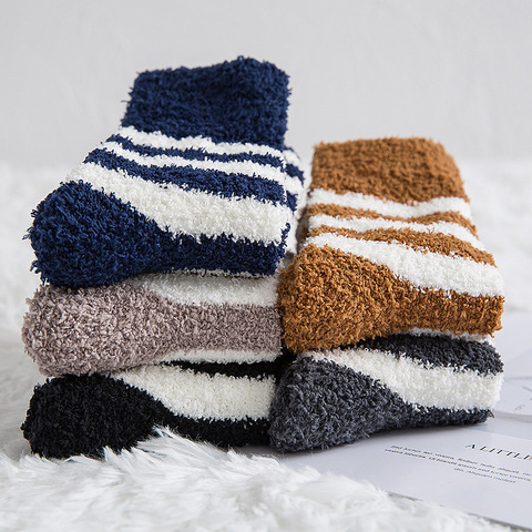 Striped Socks Men Soft Man Fluffy Socks Thick Coral Velvet Winter Warm Home Indoor Floor Terry Towel Fuzzy Sock Mens Male Meias ► Photo 1/6