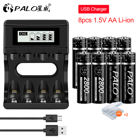 PALO1.5V AA 24pcs 2800mWh lithium battery rechargeable AA battery for toy weight scale remote control battery battery charger ► Photo 1/6