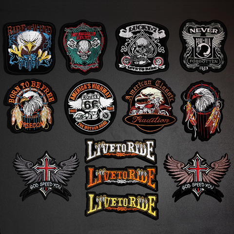 Punk Eagle Paw Live to Ride Skull Embroidery Patches for Clothing Iron on Clothes Biker Motorcycle Applique Badge Stripe Sticker ► Photo 1/6