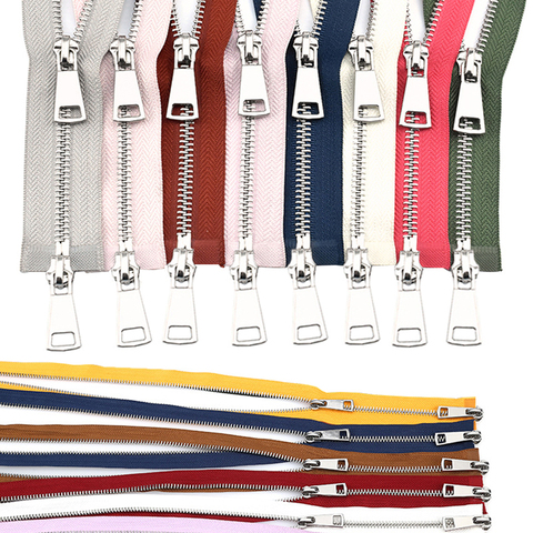 30/40/50/60/70/80cm 5# Mix-Color High Quality Open-end Double Sliders Silver Metal Zipper For DIY Handcraft Cloth Garment Shoes ► Photo 1/6