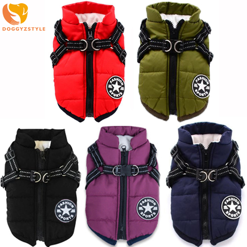 Winter Pet Dog Jacket Vest Harness Coat Waterproof Thick Fleece Warm Coat for Puppy Cat Winter Cold Weather Apparel Outdoor Walk ► Photo 1/6