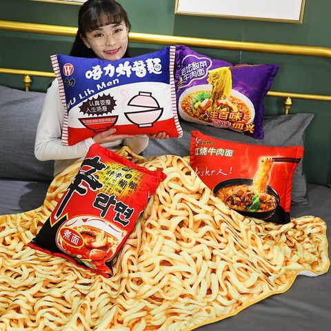 Simulation Instant Noodles Plush Pillow With Blanket Stuffed Braised Beef/Lao Tan Sauerkraut Beef/Fried Noodles Shin Ramen Gifts ► Photo 1/6