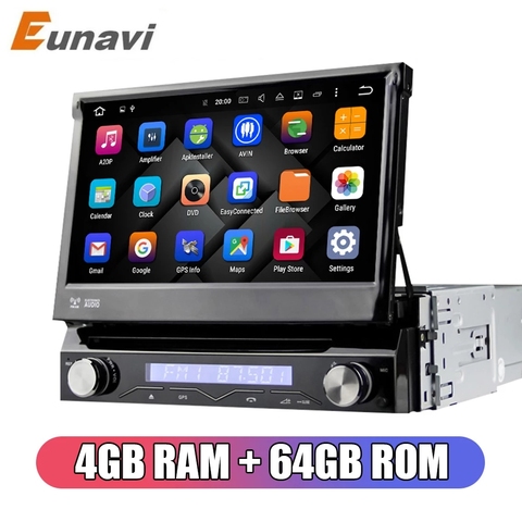 Eunavi 1 Din Android 9.0 Octe Core Car DVD Player For Universal GPS Navigation Stereo Radio WIFI MP3 Audio USB SWC 4GB 64GB ► Photo 1/5