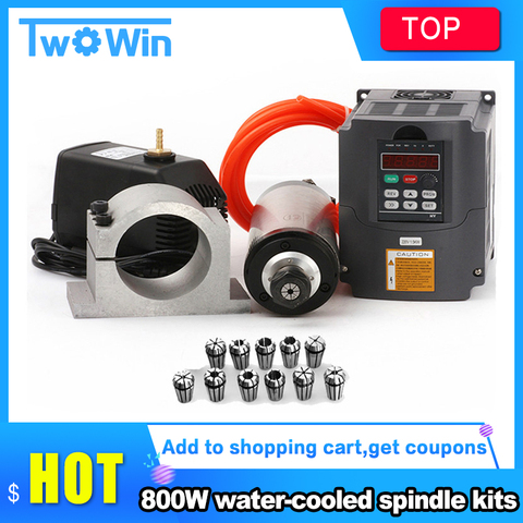 Water cooled spindle kit 800w water cooling spindle 4 bearings 65mm diameter 0.8kw spindle & 1.5kw inverter/VFD &80w water pump ► Photo 1/6