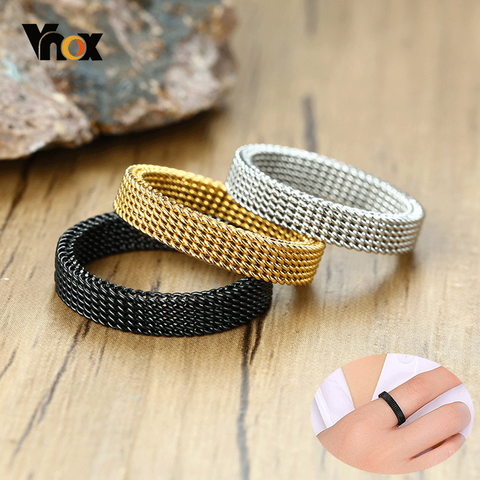 Vnox Men's Mesh Wedding Bands Rings for Women 4mm 10mm Wide Stainless Steel Anti Allergy Retro Punk Gothic Unisex Jewelry ► Photo 1/6