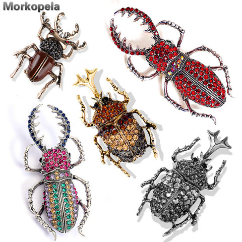 Morkopela Beetles Enamel Pin Rhinestone Bugs Brooch Insect Brooches And Pins Scarf Bag Clip Accessories ► Photo 1/6