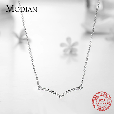 Modian Simple Fashion Cubic Zirconia Pendant Real 925 Sterling Silver Chain Link Chain Necklace For Women Wedding Silver Jewelry ► Photo 1/5
