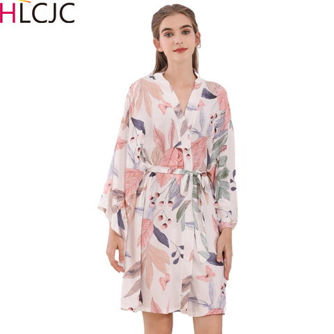 New Sleepwear Robe Spring Thin Cotton-silk Women Nightgown Flower Printed Long-sleeve Pajamas Bathrobe for Female Dressing Gown ► Photo 1/6