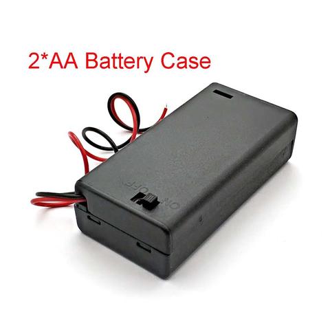 2 x AA 3V Black Battery Holder Connector Storage Case Box ON/OFF Switch With Lead Wire lightweight ► Photo 1/5