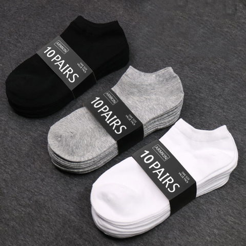 10 Pairs Solid Color Women Socks Breathable Sports socks Casual Boat socks Comfortable Cotton Ankle Socks Size 36-44 white black ► Photo 1/6