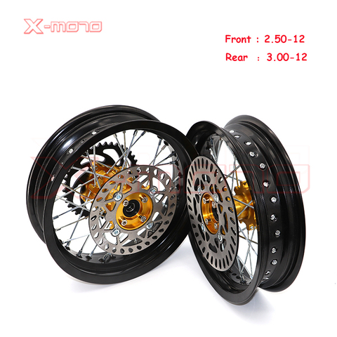 Pit bike Rims 12/15mm hole 3.00-12 & 2.50-12inch rear and Front wheel whit CNC hub Sprocket brake disc CRF Kayo BSE Apollo ► Photo 1/6