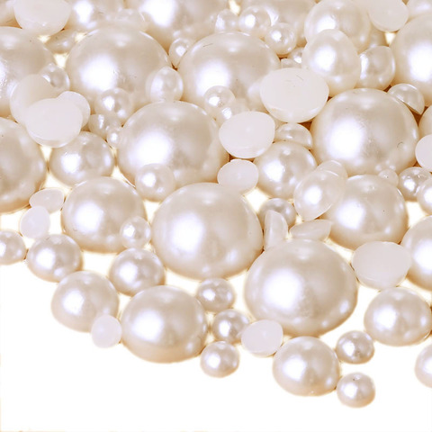 Off White Beige Half Round Flat back Pearls mix sizes 2 3 4 5 6 8 10 12mm-25mm all ABS imitation fashion beads to DIY nail art ► Photo 1/4